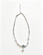 Aquamarine-Style Pearl Necklace with Retro Pendant