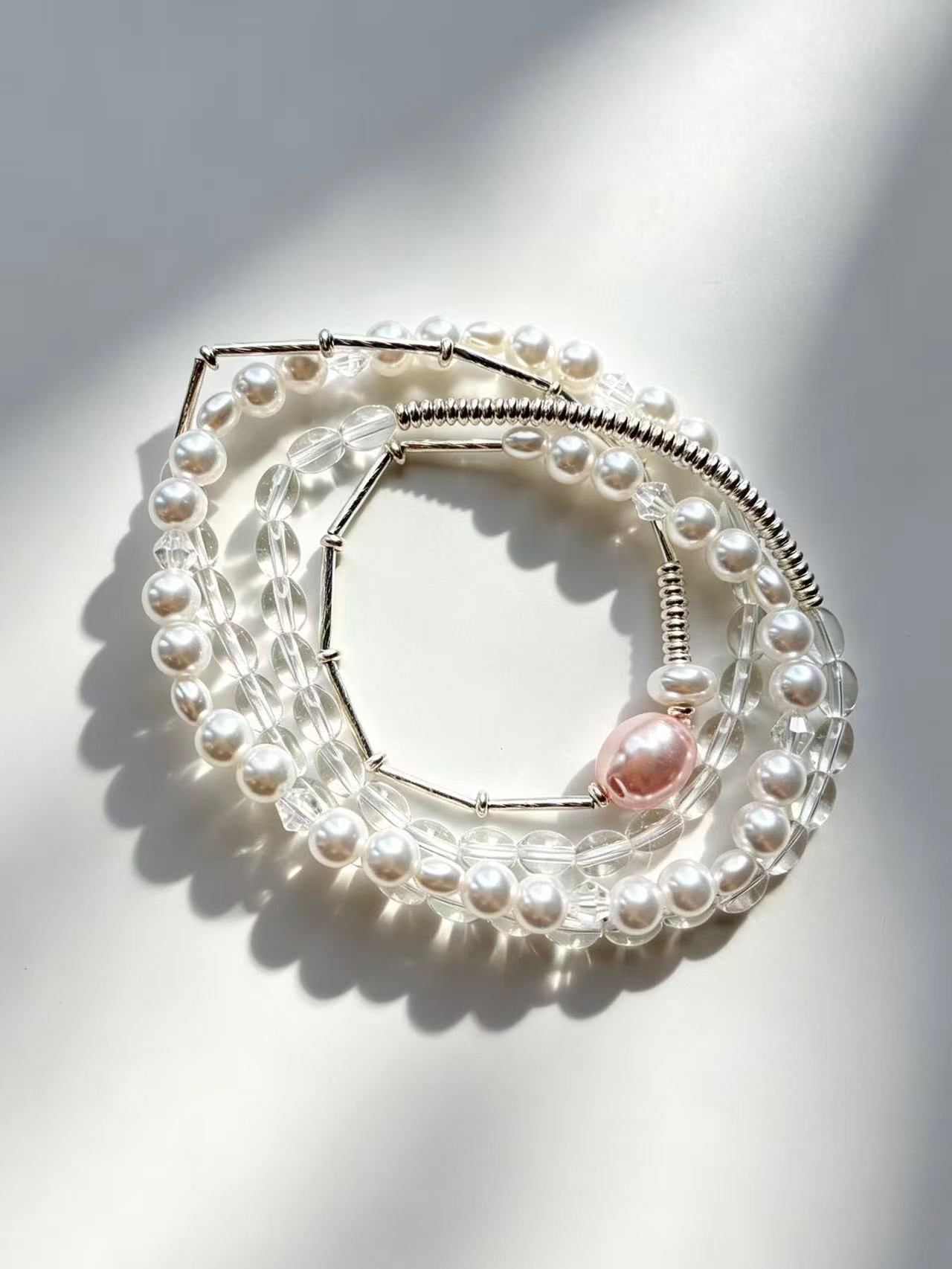 Imitation Pearl Triple-Circle Beaded Bracelet for Women