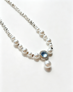 Aquamarine-Style Pearl Necklace with Retro Pendant
