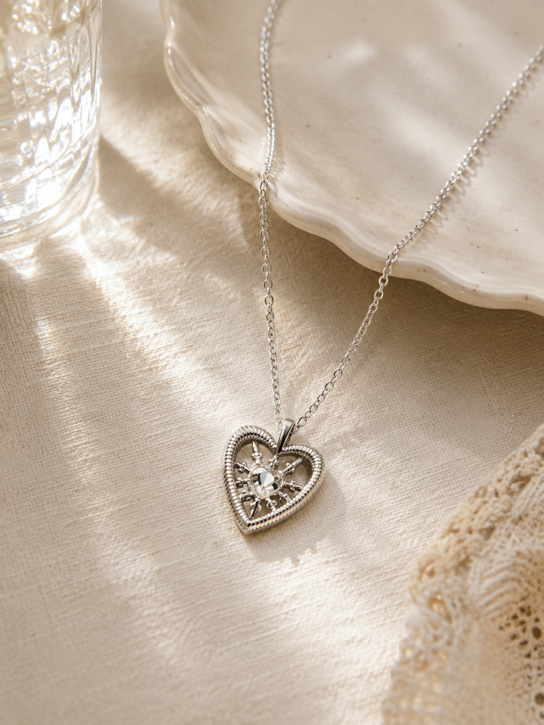 Starry Heart Hollow Pendant Necklace for Women