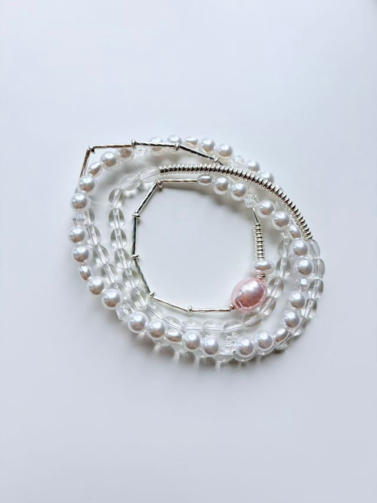 Imitation Pearl Triple-Circle Beaded Bracelet for Women