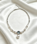 Aquamarine-Style Pearl Necklace with Retro Pendant