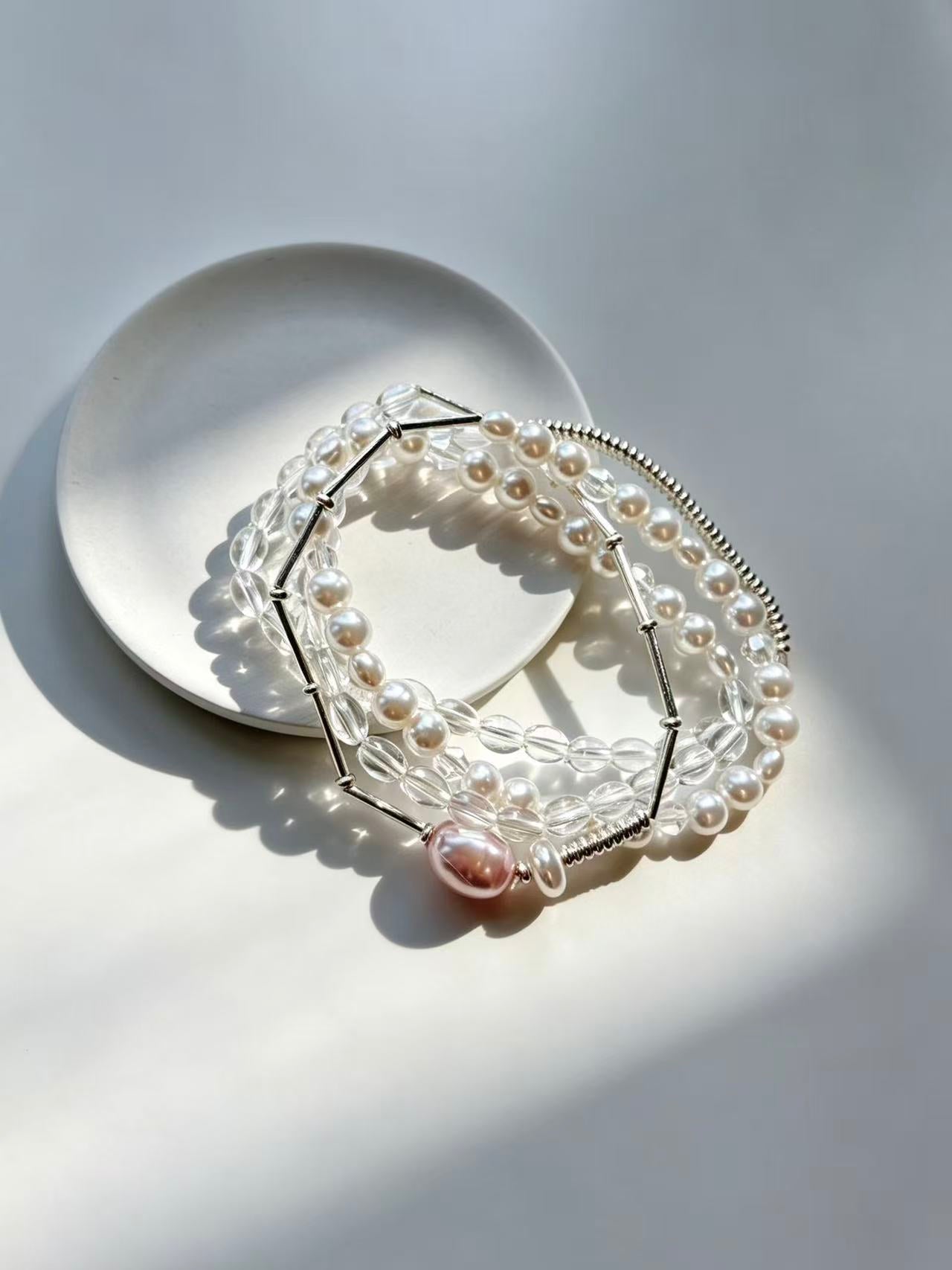 Imitation Pearl Triple-Circle Beaded Bracelet for Women